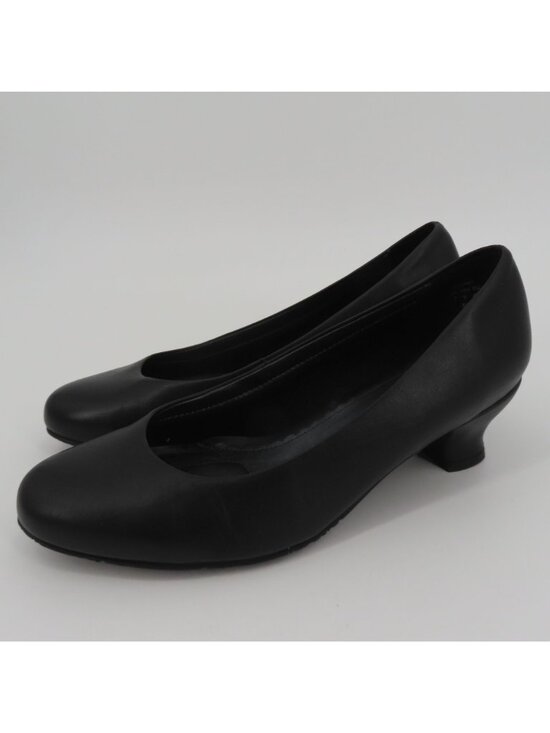 Hotter Women 9 SHIMMY Solid Black Leather Slip On Chunky High Heel Pump Shoes